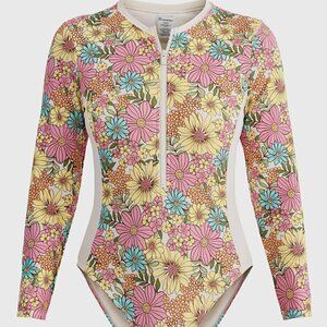 New Floral No Boundaries Women's Surf One Piece Swimsuit with Long Sleeves - M